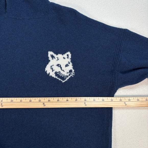 Maison Kitsune Intarsia Turtleneck Sweater Men's S Navy Blue Wool‎ Fox Head Knit - Picture 9 of 14